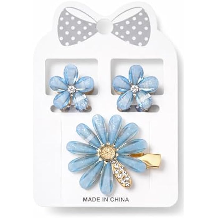Flower Hair Accessories Set Crystal Hair Clips 3 Piece Set Including 2 Clips and 1 Hair Clip - Image 1